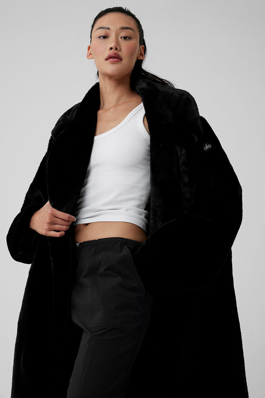 Oversized Kunstfell-Trenchcoat – Schwarz