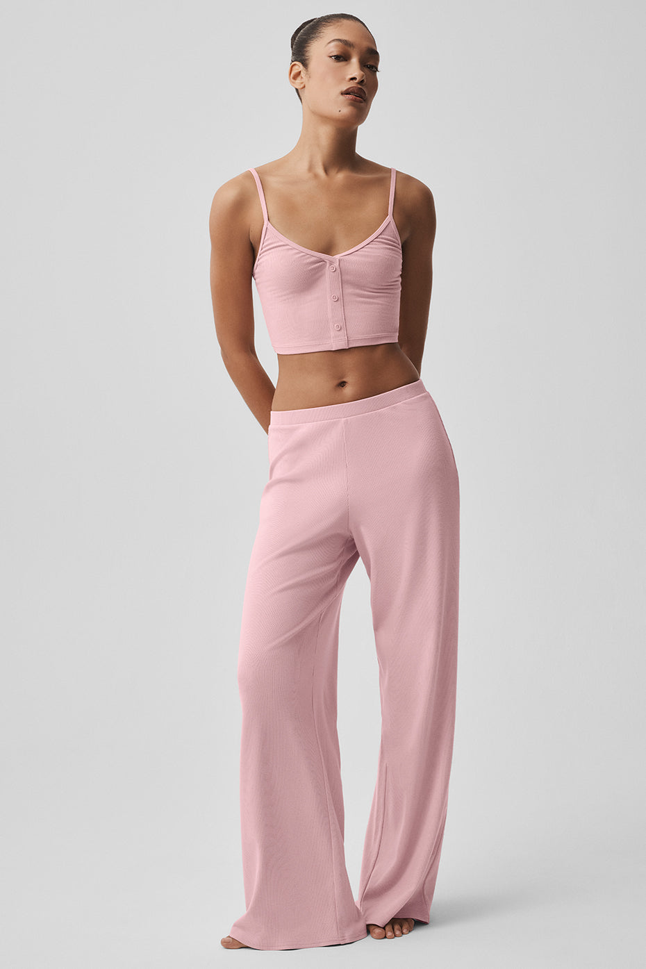 Geripptes zartes Lounge-Top – Vintage Pink
