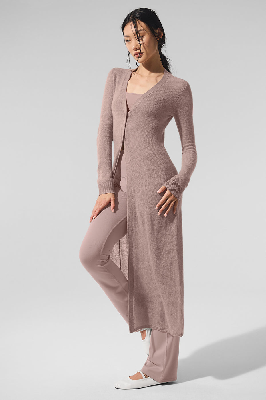Cardigan aus reinem Kaschmir, lang - Taupe