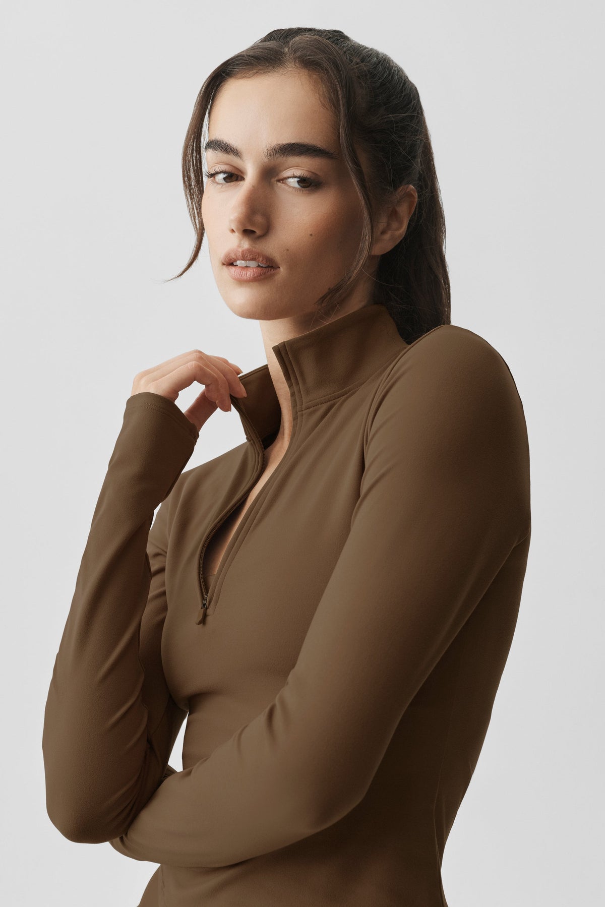 ALO Softsculpt Precision 1/4-Reißverschluss-Langarmshirt – Java Brown