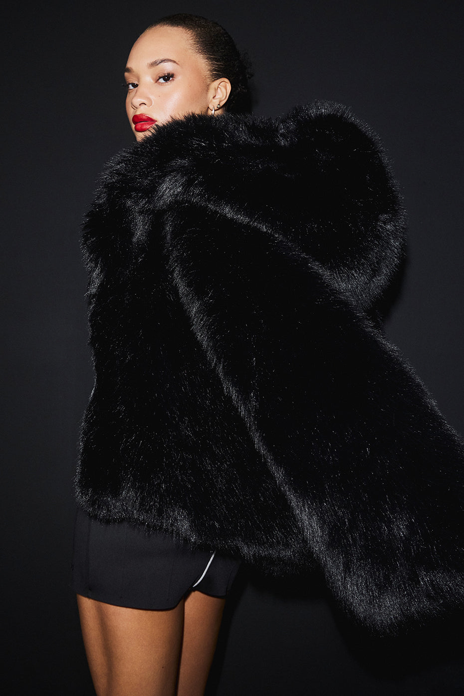 Opulent Faux Fur Statement Jacket - Black