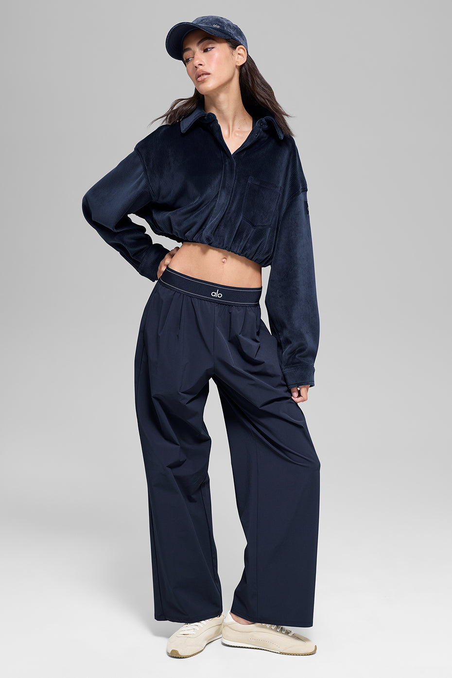 Ribbed Velour Cropped Mountain Side Jacket - Navy