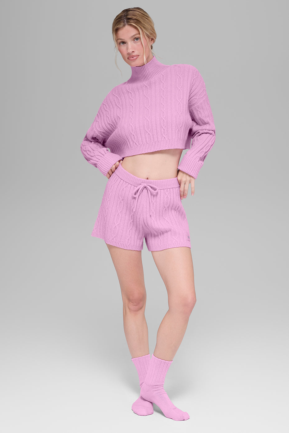 Kurze Winterhose mit Zopfmuster - Candy Heart Pink