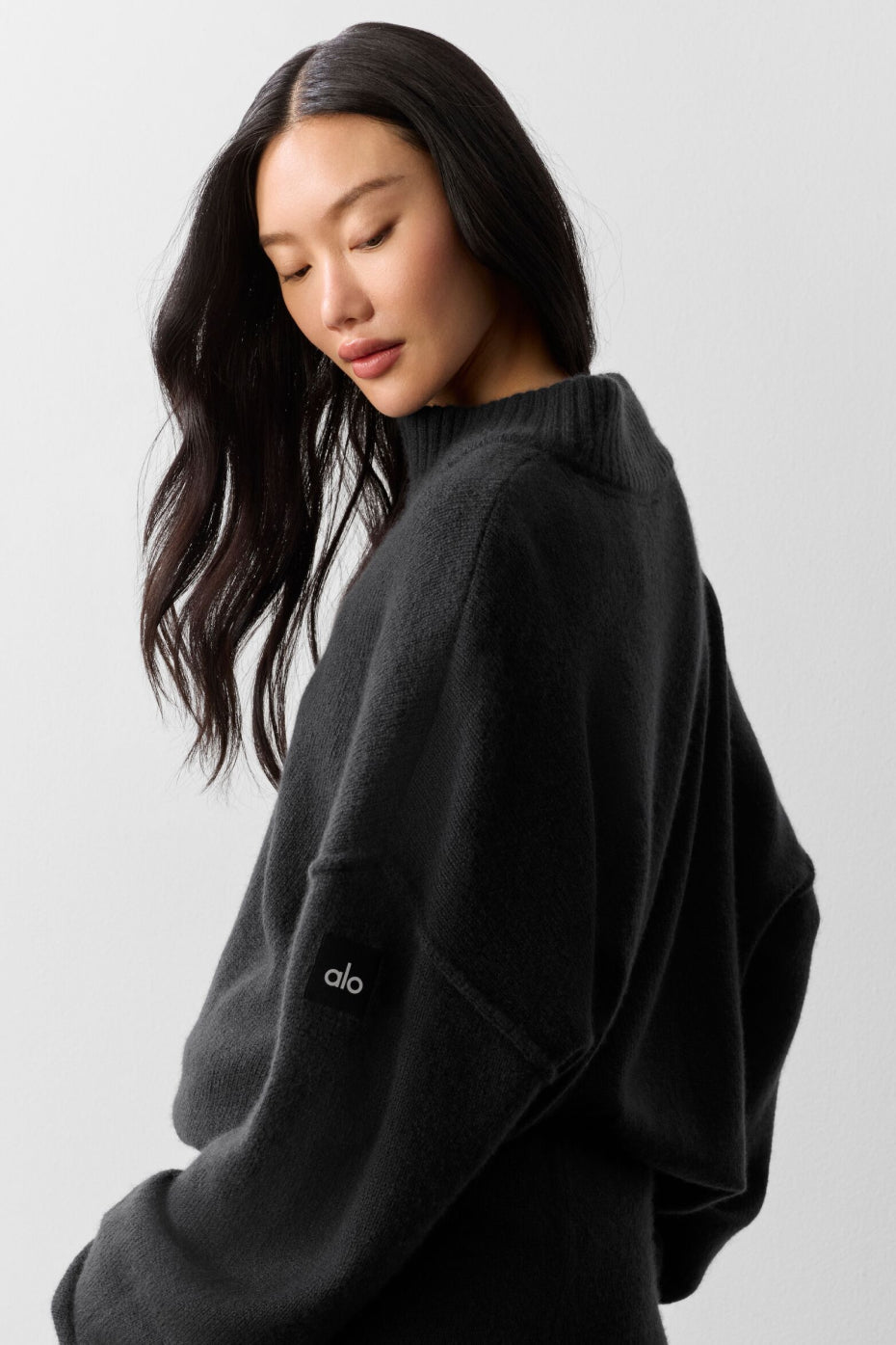 Pullover aus Wolle und Kaschmir mit 1/4-Reißverschluss – Schwarz