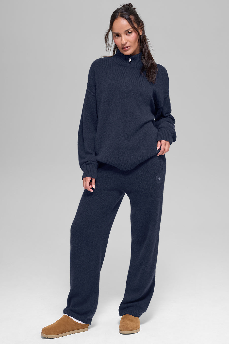 Pullover aus Wolle und Kaschmir mit 1/4-Reißverschluss – Marineblau
