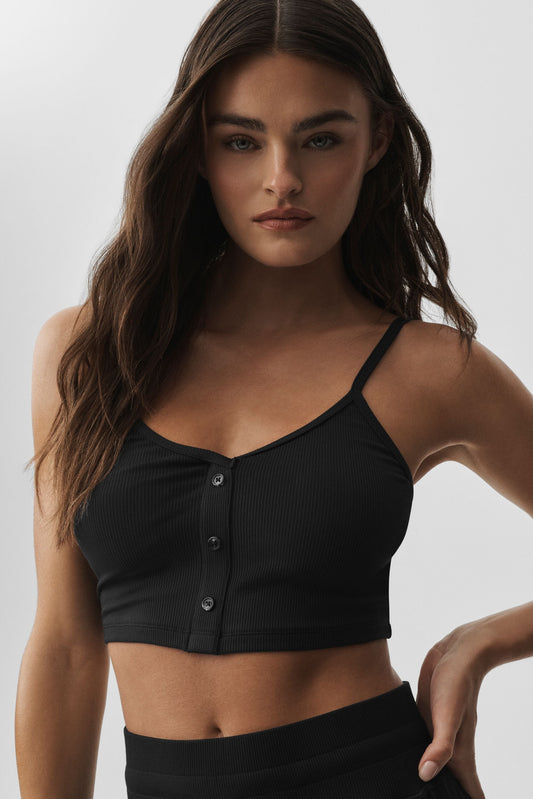 Geripptes zartes Lounge-Tanktop – Schwarz