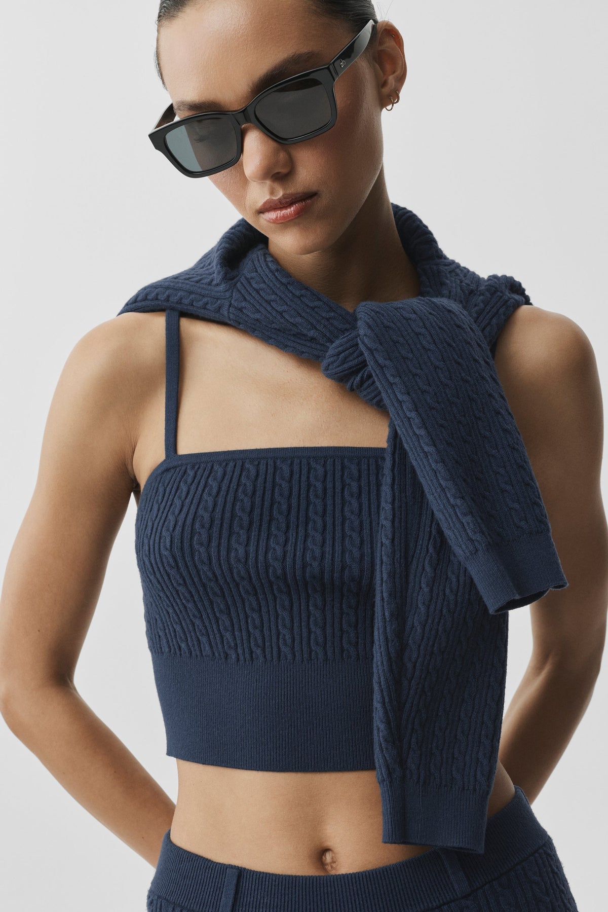 Mini-Stricktop mit Zopfmuster - Marineblau
