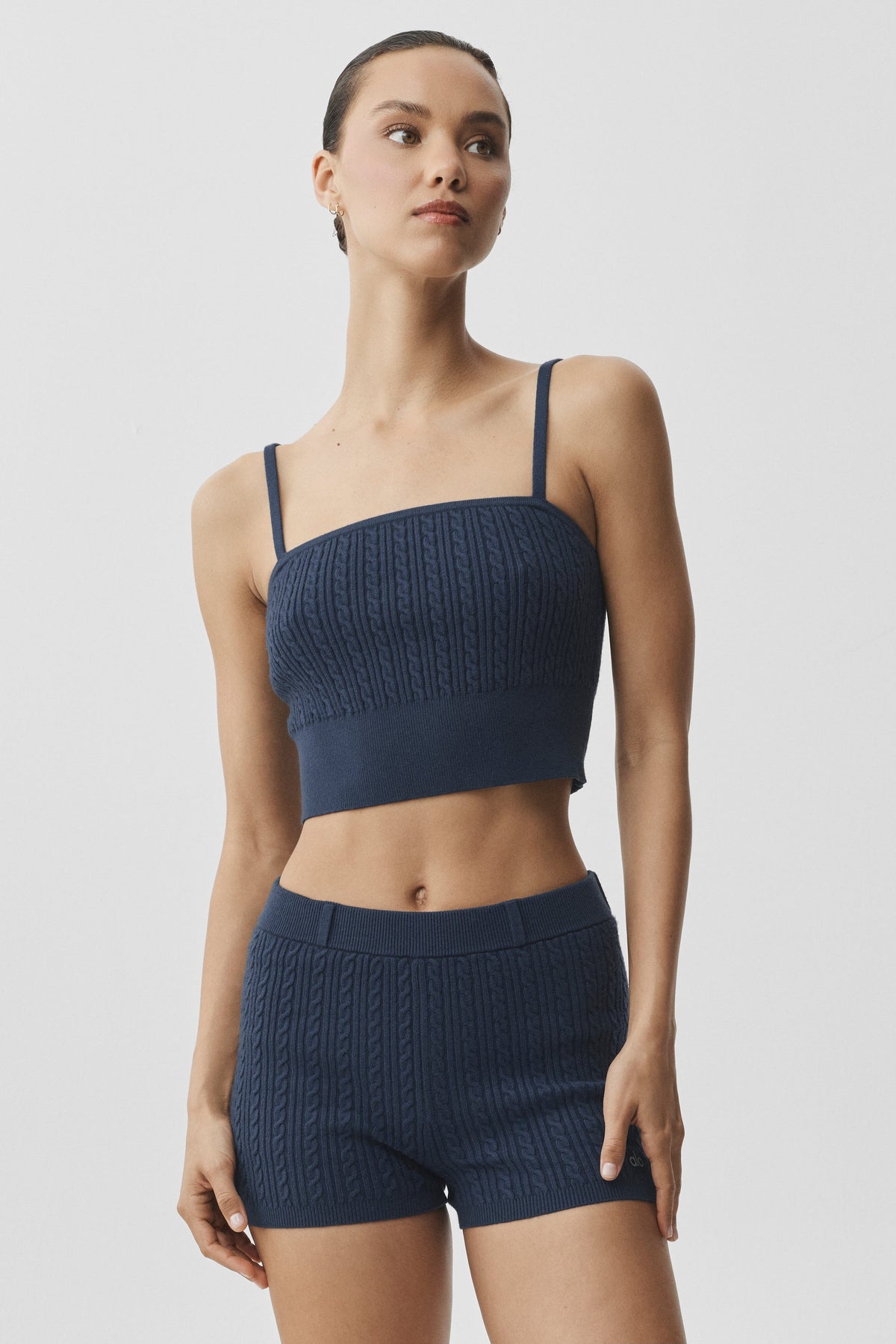 Mini-Stricktop mit Zopfmuster - Marineblau