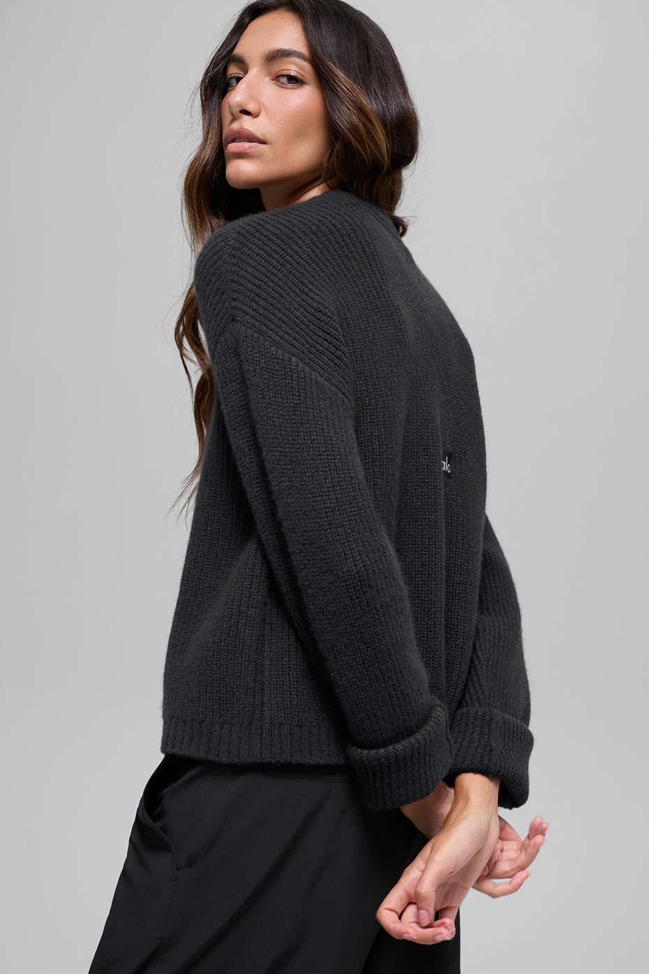 Wool Cashmere Ribbed Noble Crewneck Sweater - Black