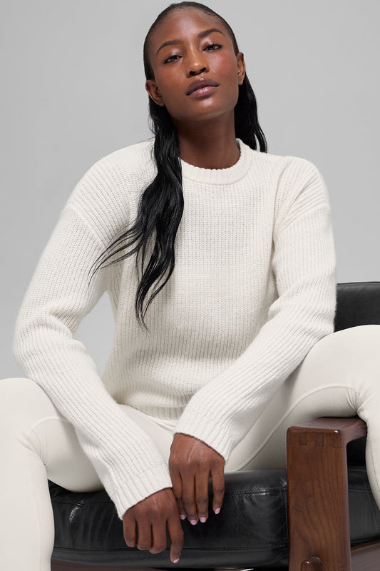 Wool Cashmere Ribbed Noble Crewneck Sweater - Ivory