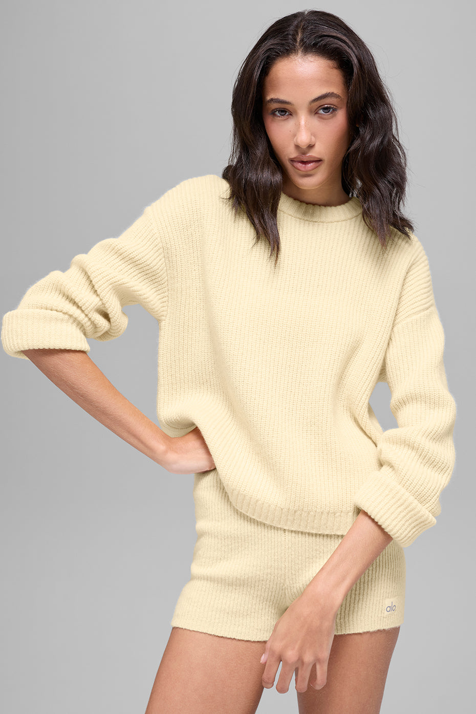 Wool Cashmere Ribbed Noble Crewneck Sweater - Candlelight Yellow
