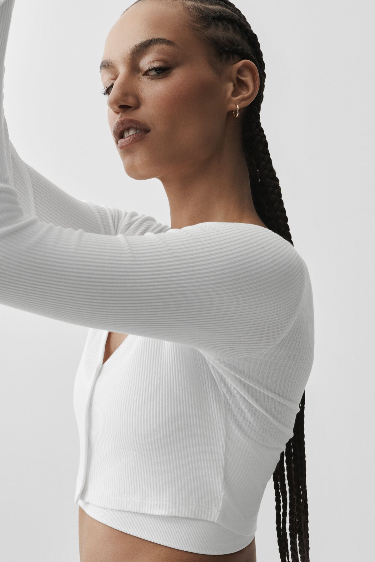 Gerippter kurzer Cardigan „Whisper“ – Weiß