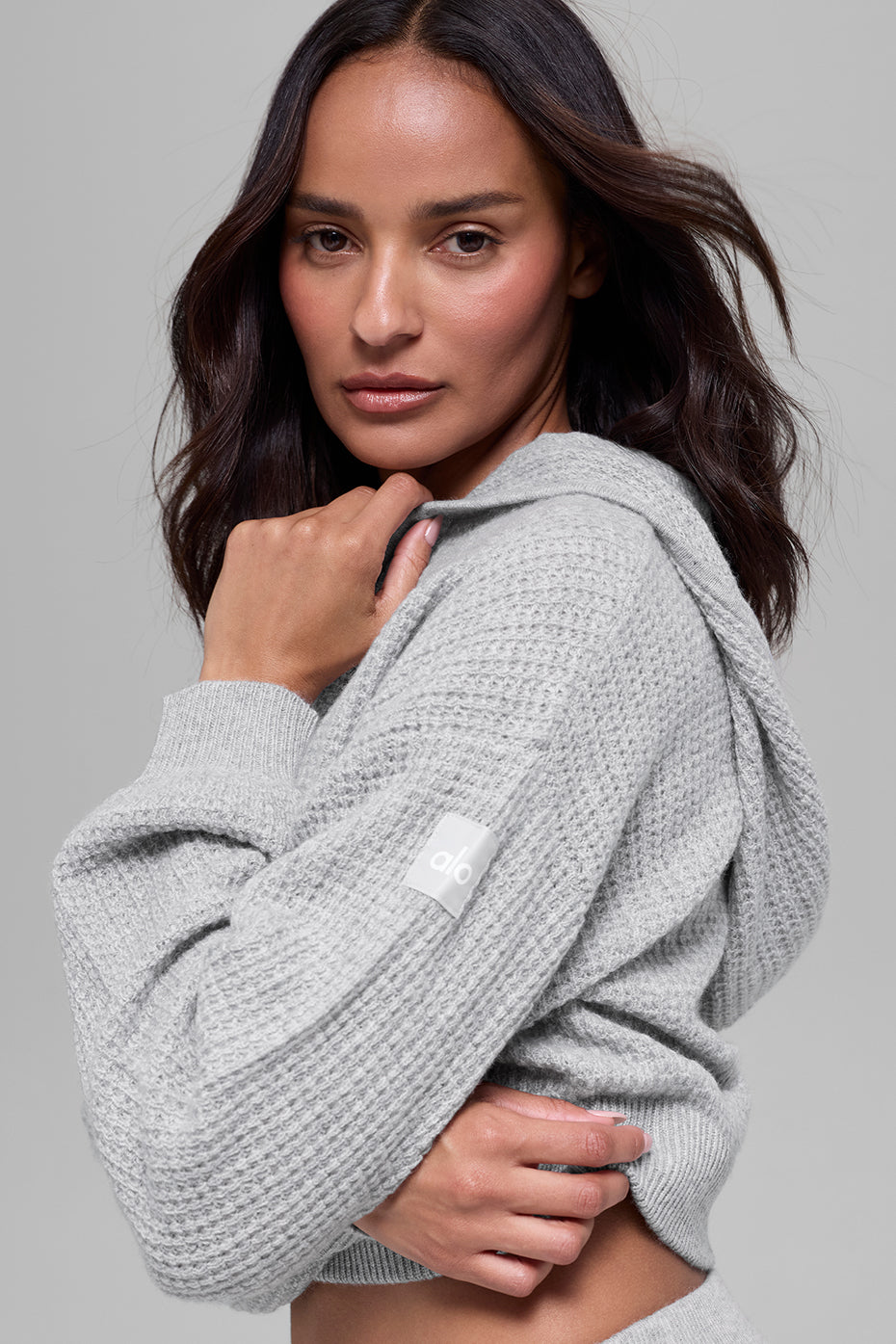 Cashmere Plüsch Waffel Full Zip Hoodie - Athletic Heather Grey
