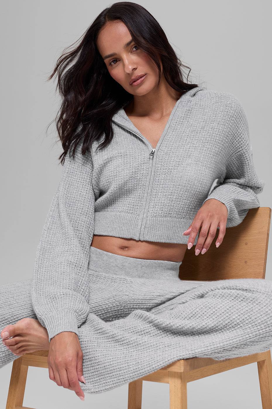 Cashmere Plüsch Waffel Full Zip Hoodie - Athletic Heather Grey