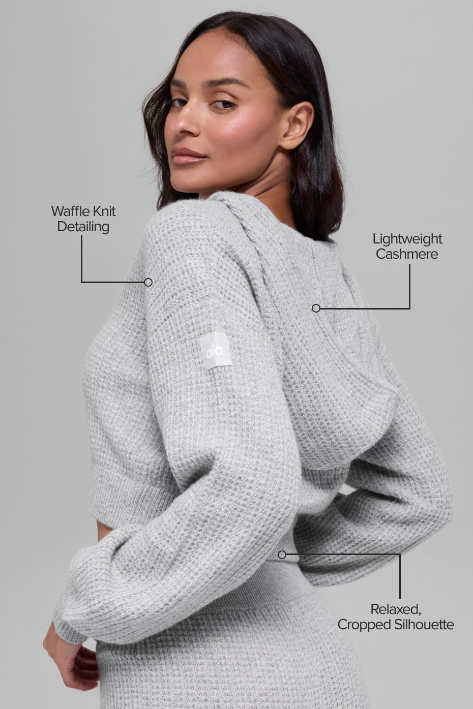 Cashmere Plüsch Waffel Full Zip Hoodie - Athletic Heather Grey