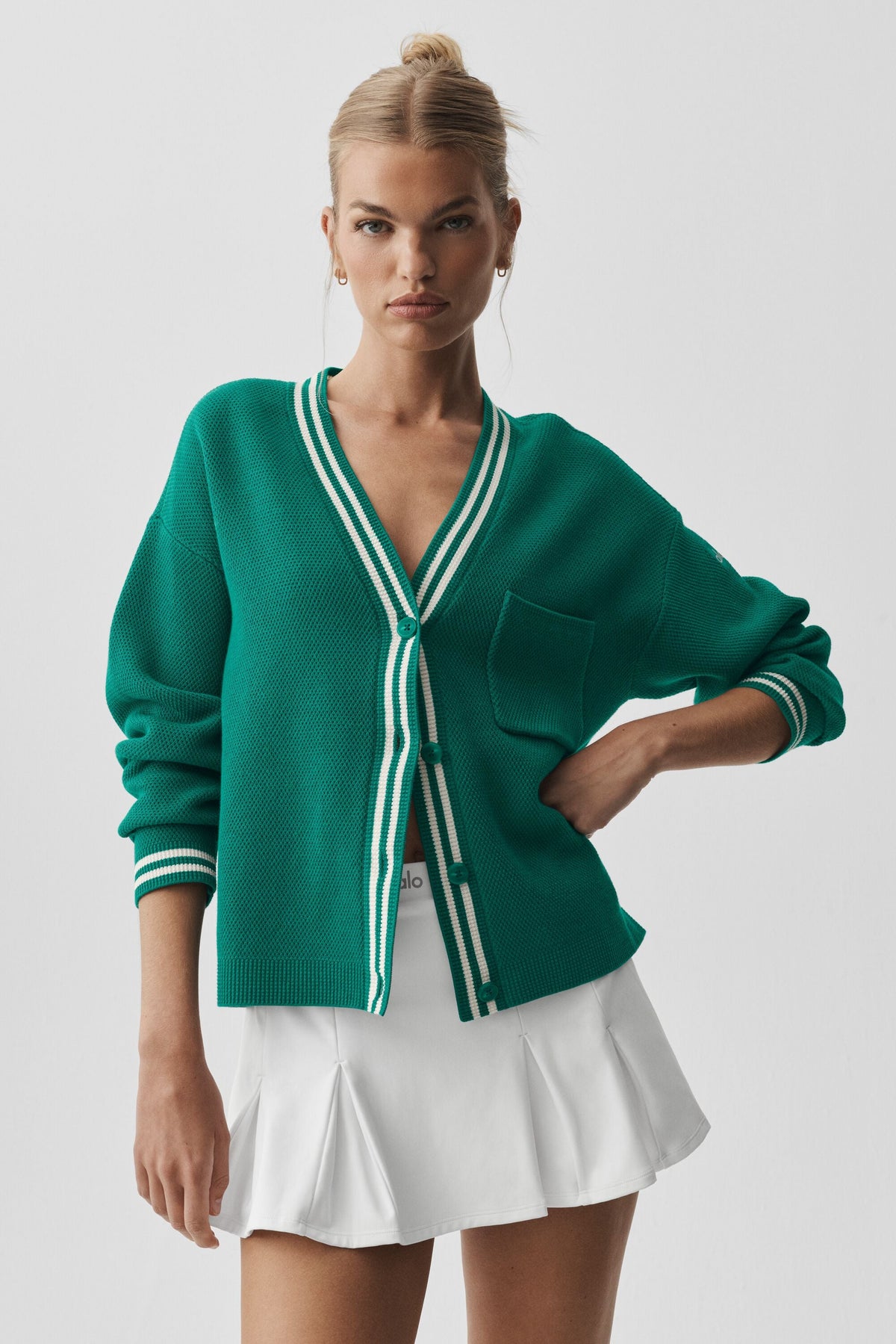 Tennis-Club-Strickjacke – Emerald Isle/Elfenbein