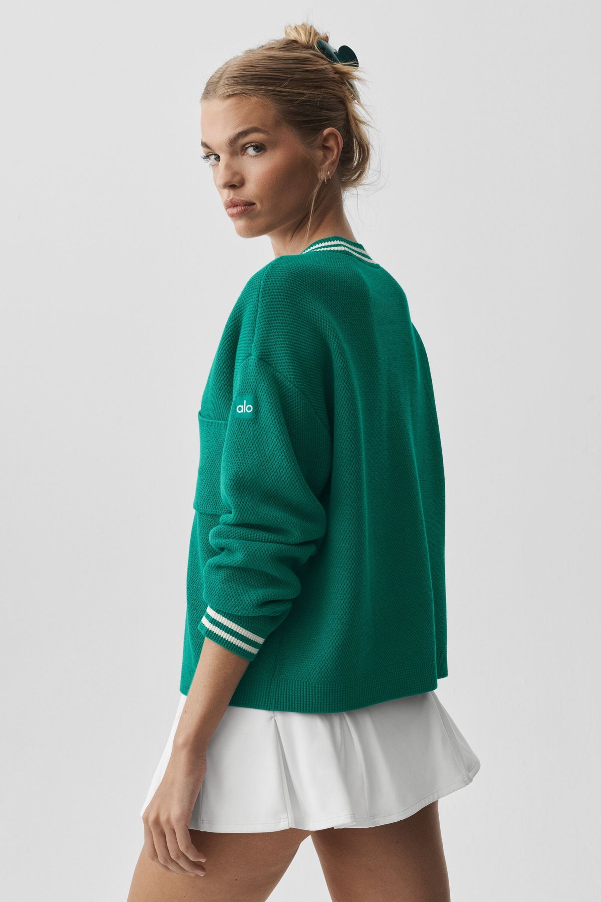 Tennis-Club-Strickjacke – Emerald Isle/Elfenbein