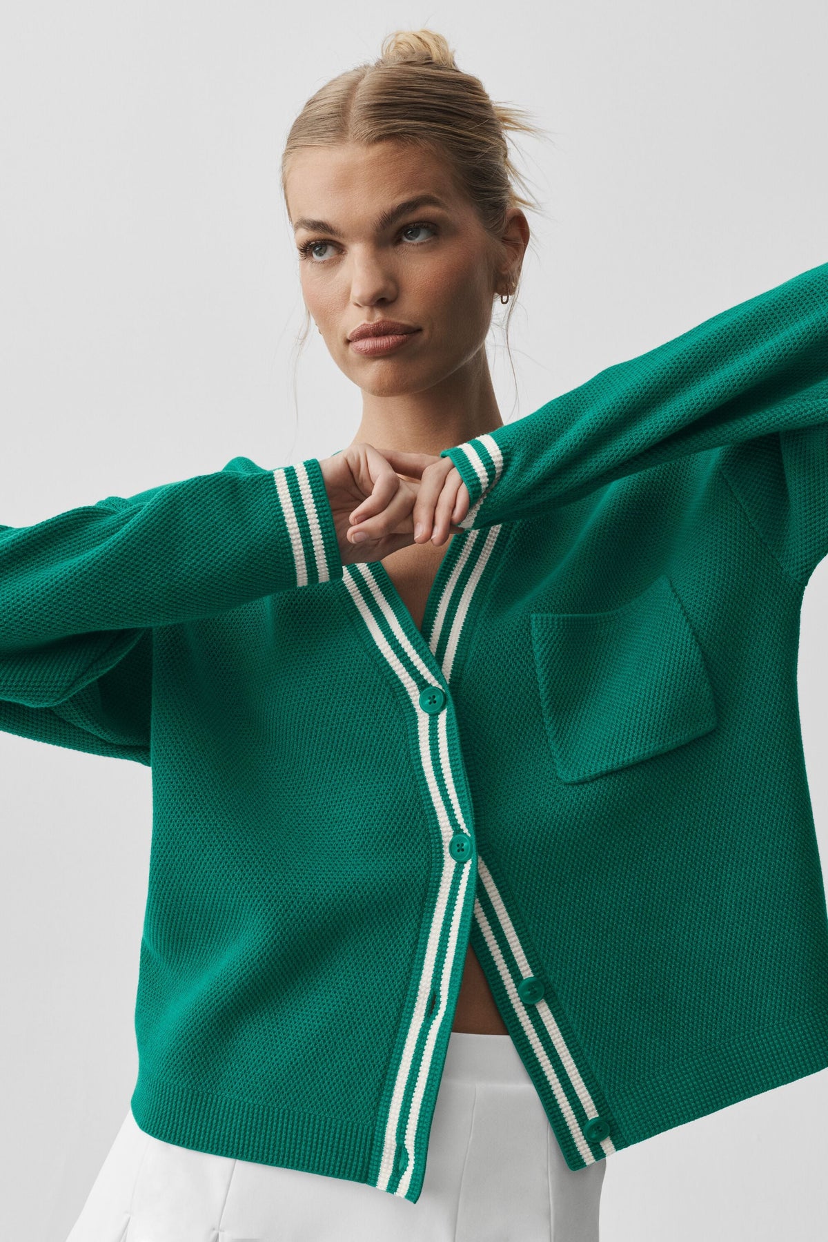 Tennis-Club-Strickjacke – Emerald Isle/Elfenbein