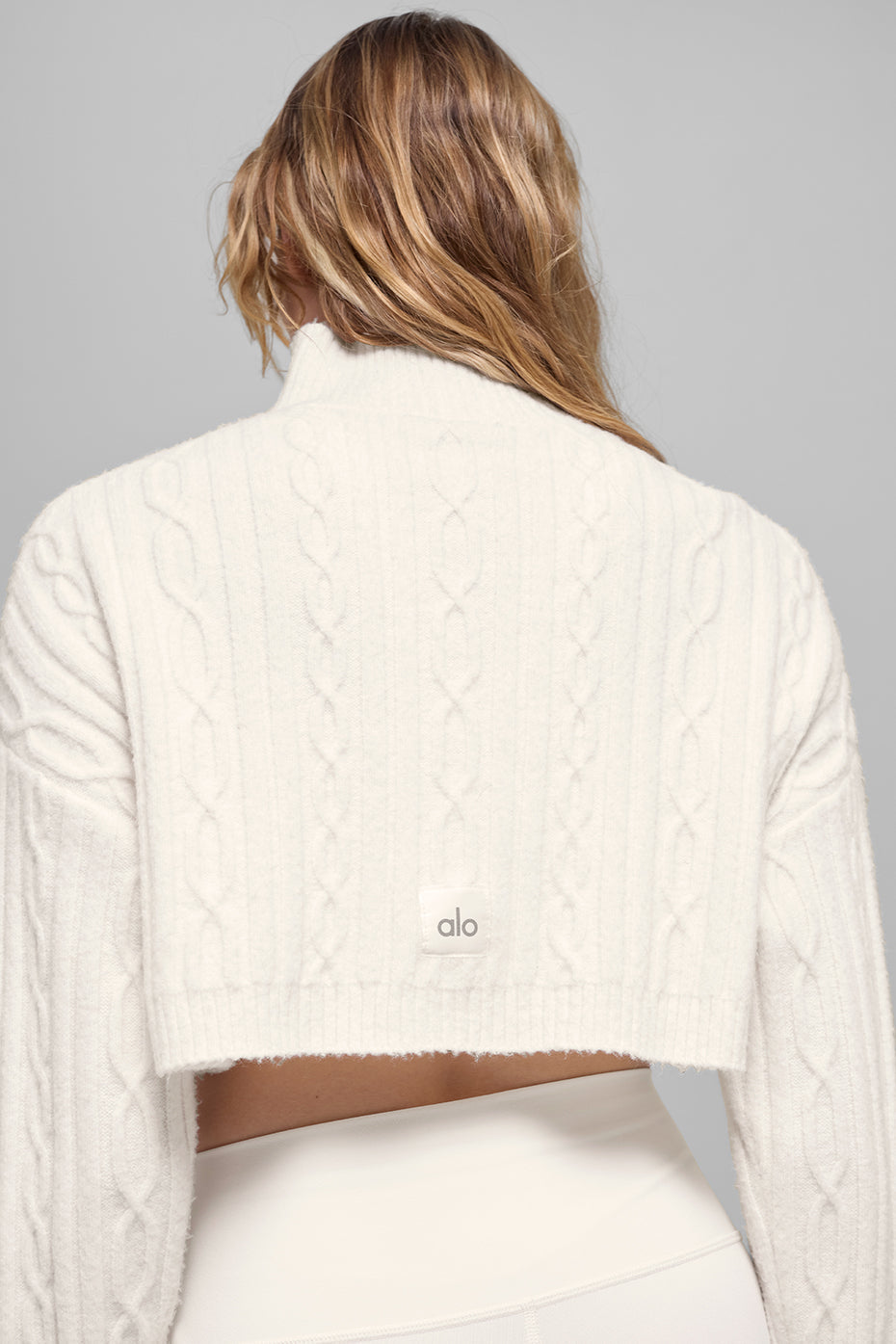 Kabelstrick Cropped Winter Bliss Rollkragen Langarm - Elfenbein