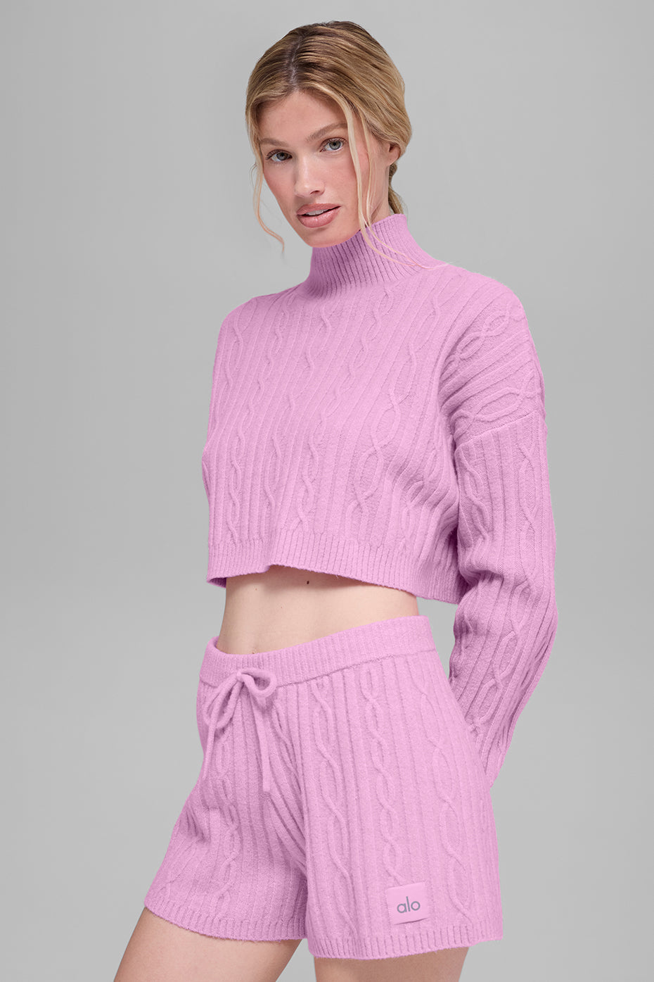 Zopfmuster Kurzer Winter Bliss Rollkragenpullover Langarm - Candy Heart Pink