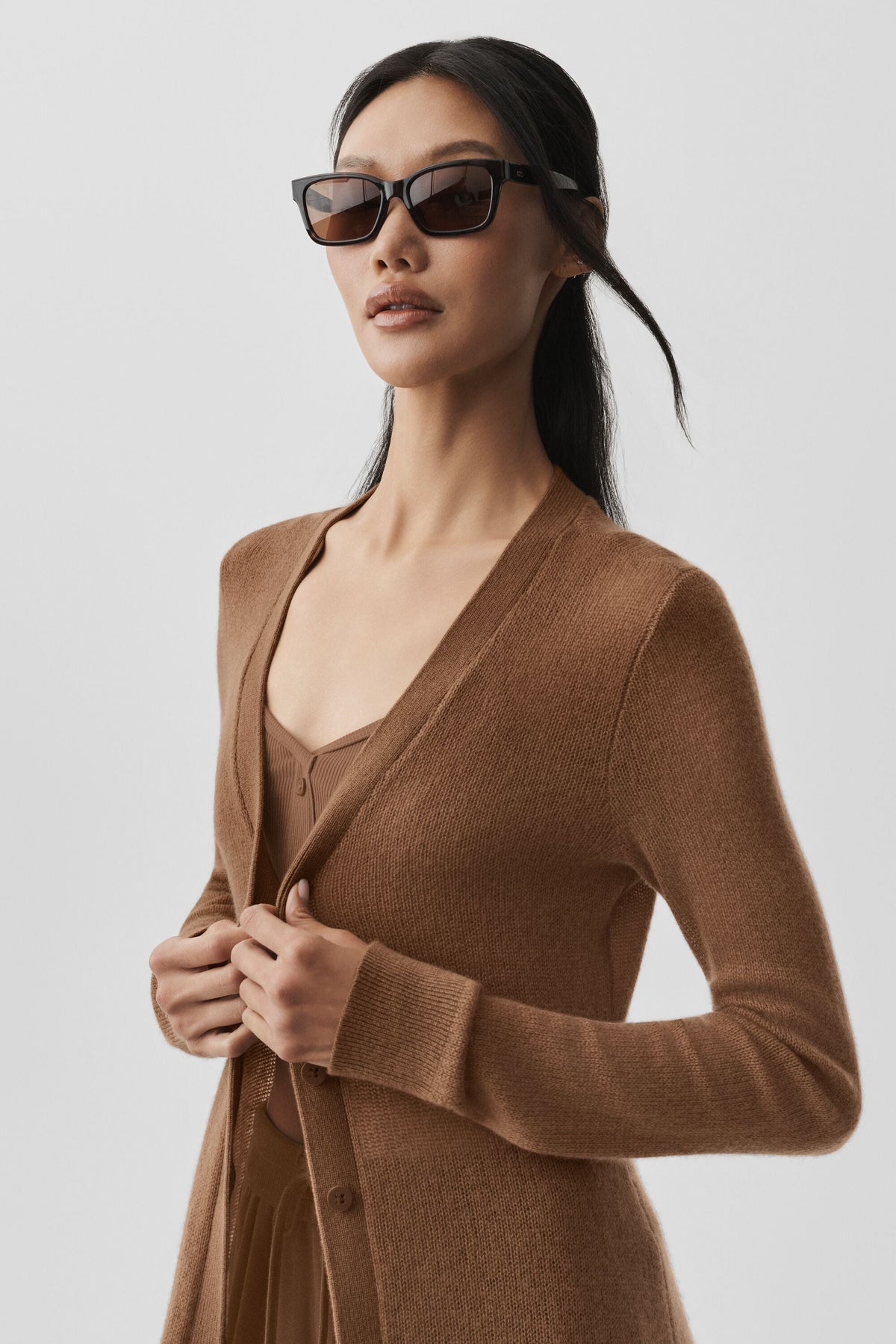 Langer Cardigan aus reinem Kaschmir - Sonniges Braun