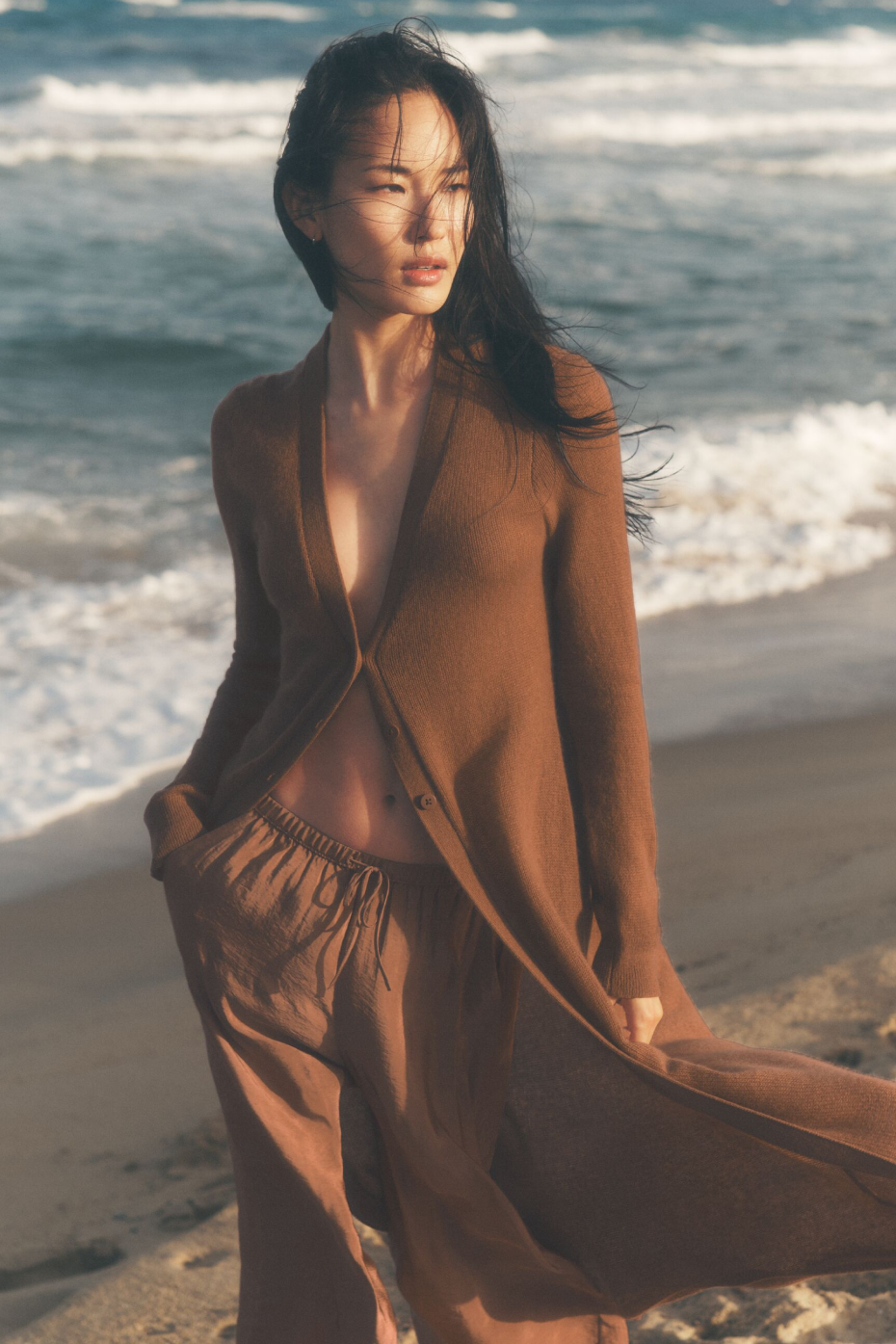 Langer Cardigan aus reinem Kaschmir - Sonniges Braun