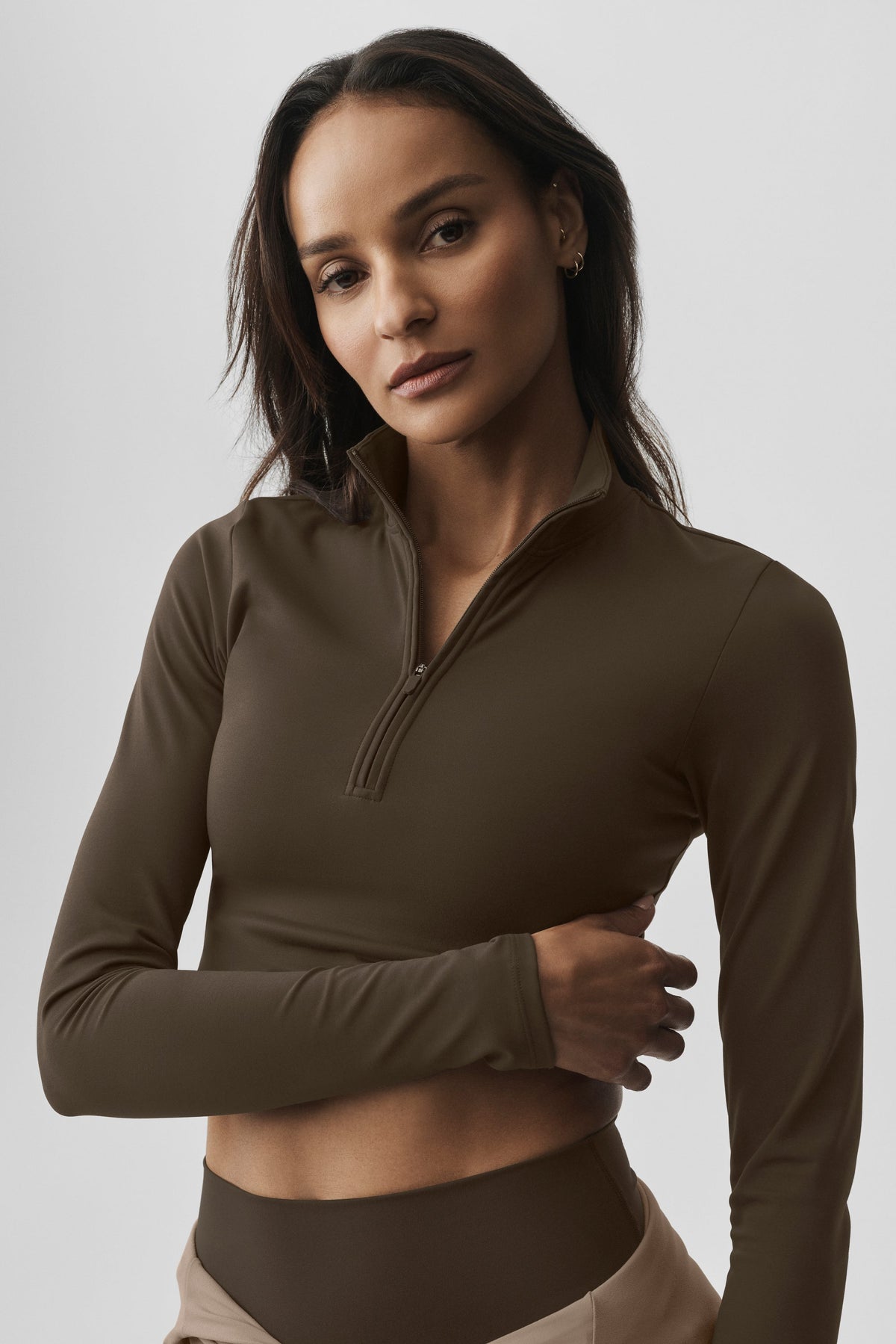 ALO Softsculpt Precision 1/4-Reißverschluss-Langarmshirt - Espresso
