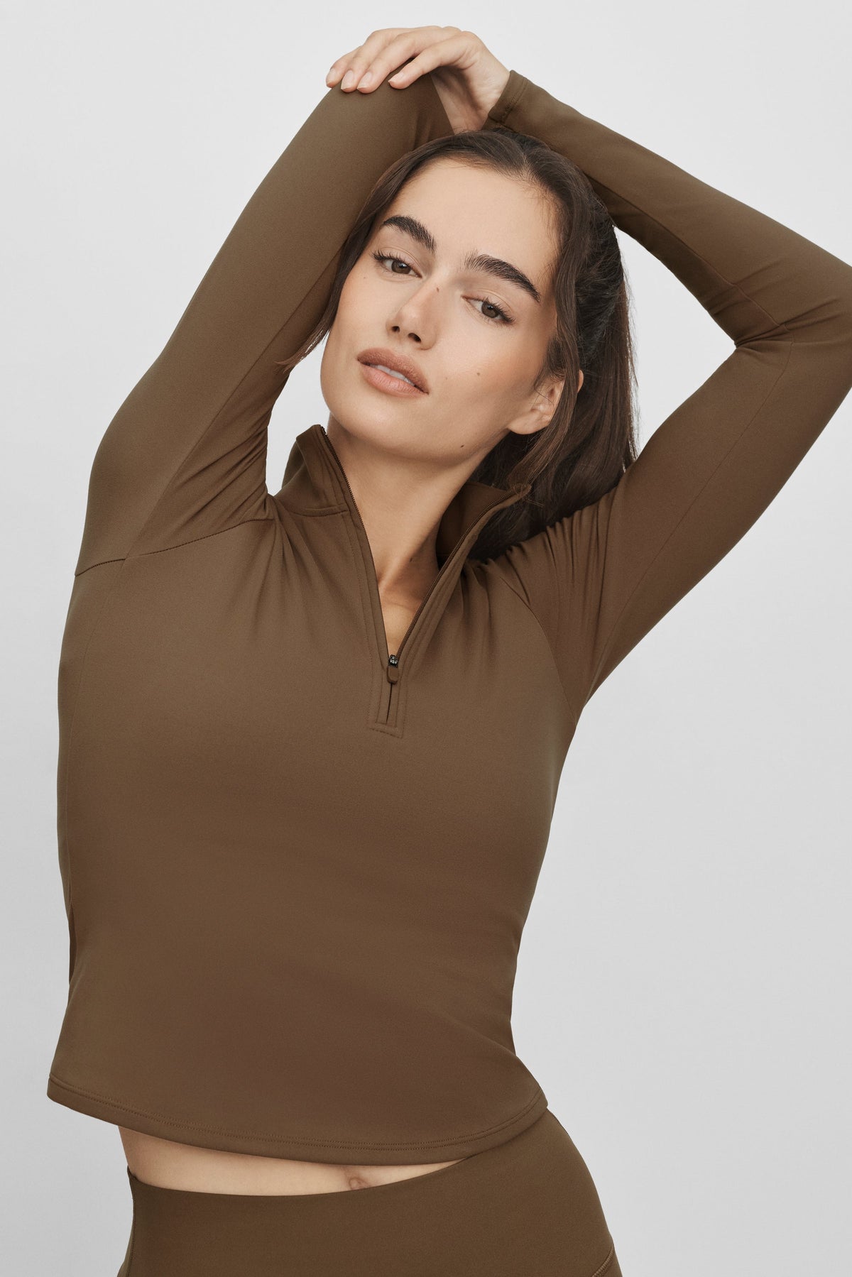 ALO Softsculpt Precision 1/4-Reißverschluss-Langarmshirt – Java Brown
