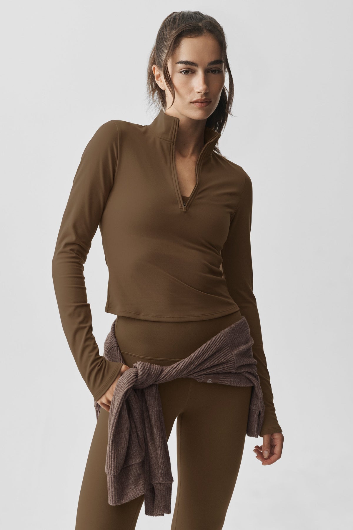 ALO Softsculpt Precision 1/4-Reißverschluss-Langarmshirt – Java Brown
