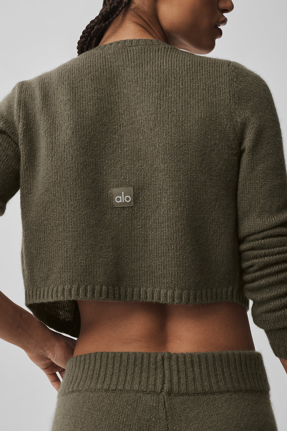 Woll-Kaschmir Cropped Cardigan – Olivgrün