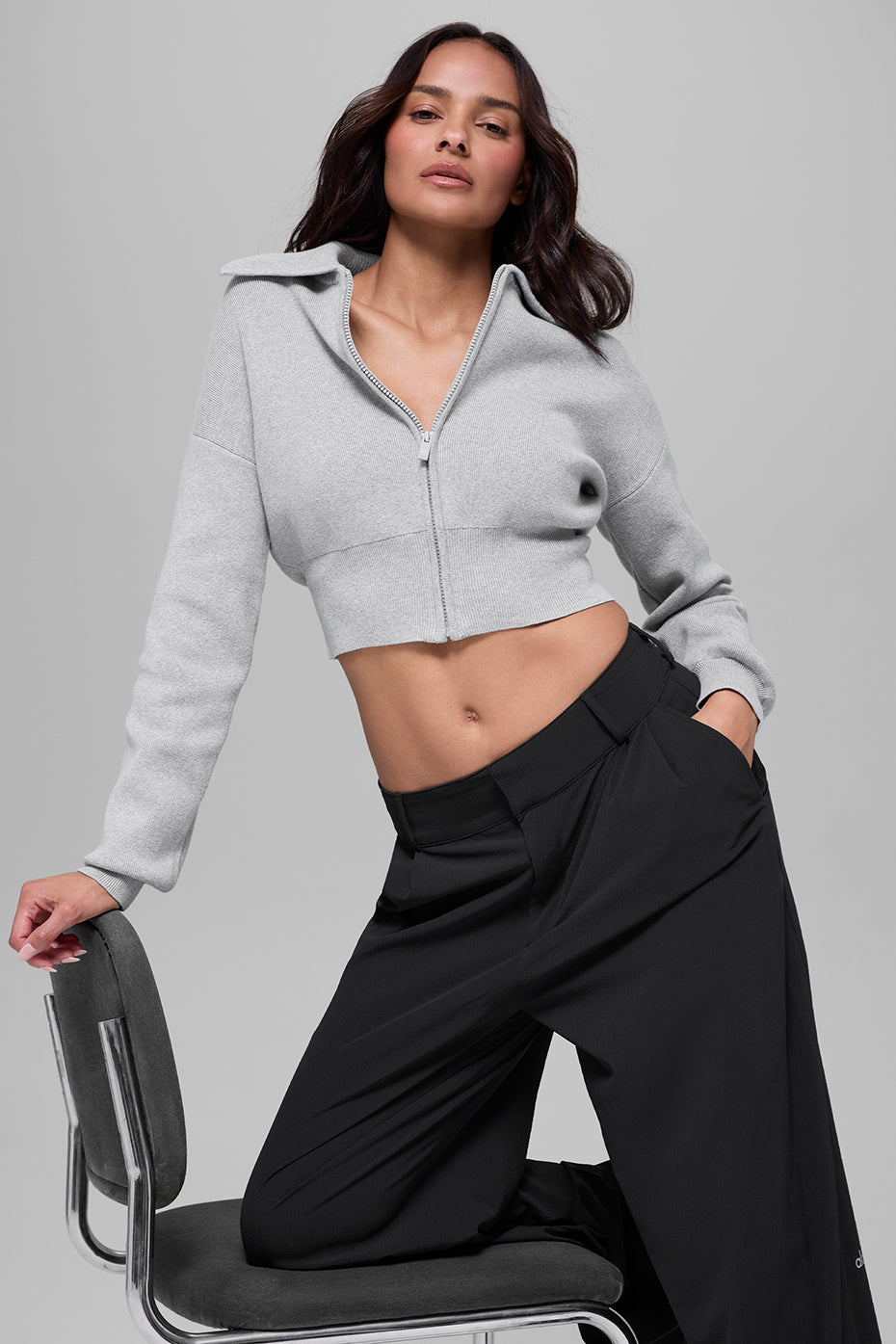 Scholar Knit Kurzjacke mit Reißverschluss – Athletic Heather Grey