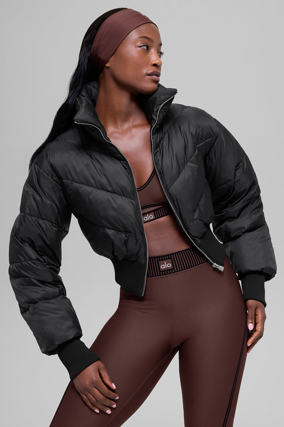 Cropped Atmosphere Puffer – Schwarz