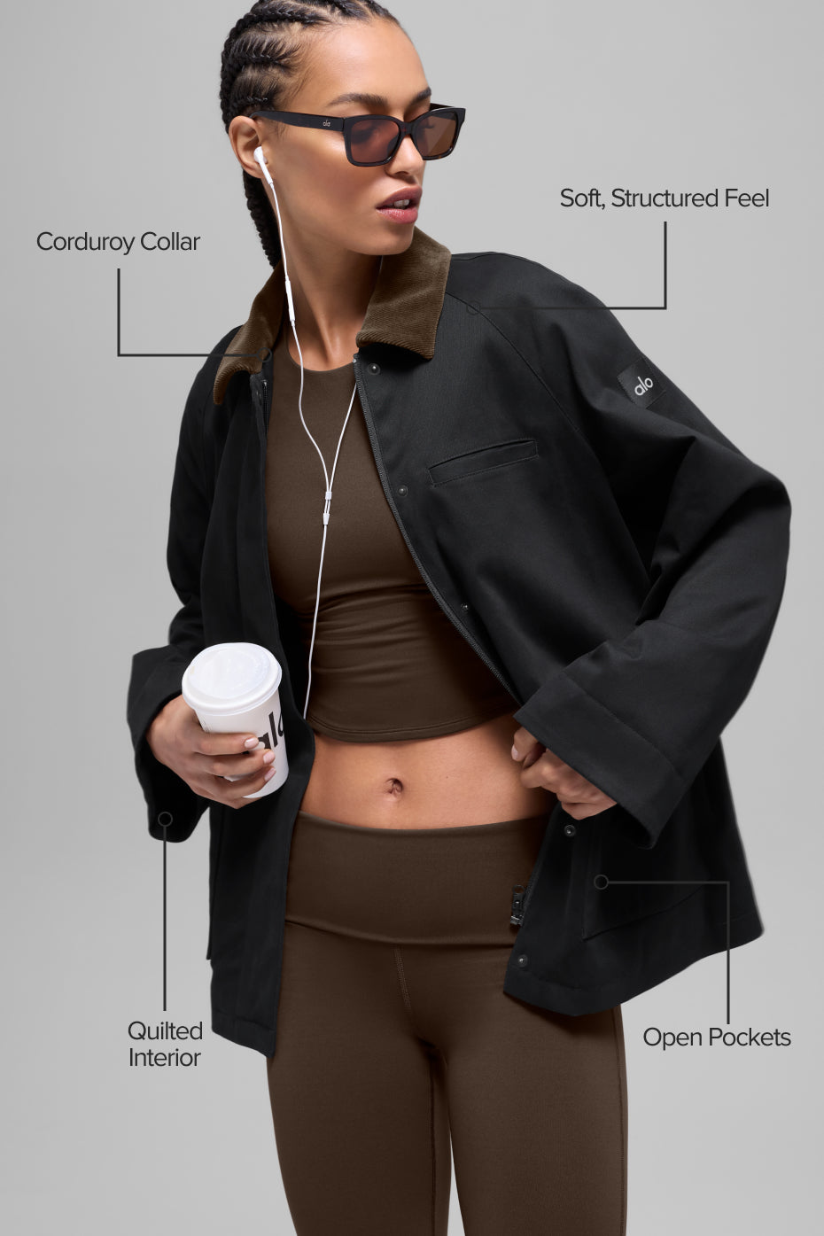 Twill-Scheunenjacke – Schwarz/Espresso