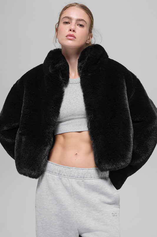 Kunstfell-Allure-Jacke – Schwarz