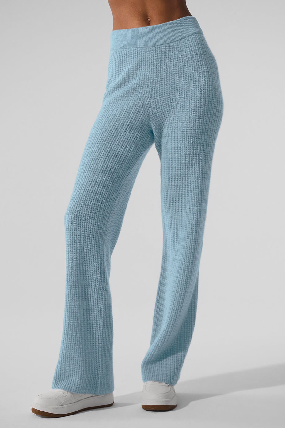 Kaschmir-Hose mit hohem Bund und Waffelstruktur – Celestial Blue Heather