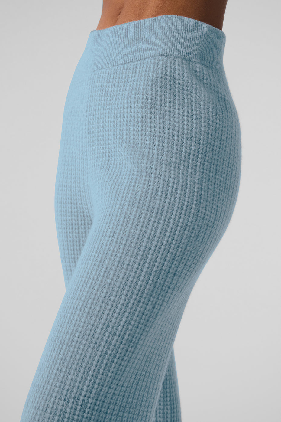 Kaschmir-Hose mit hohem Bund und Waffelstruktur – Celestial Blue Heather