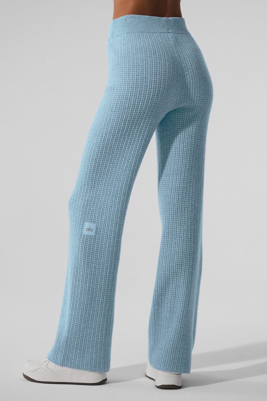 Kaschmir-Hose mit hohem Bund und Waffelstruktur – Celestial Blue Heather