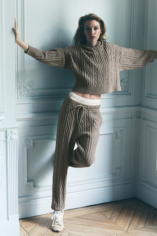 Cable Knit Winter Bliss Pant - Light Cocoa