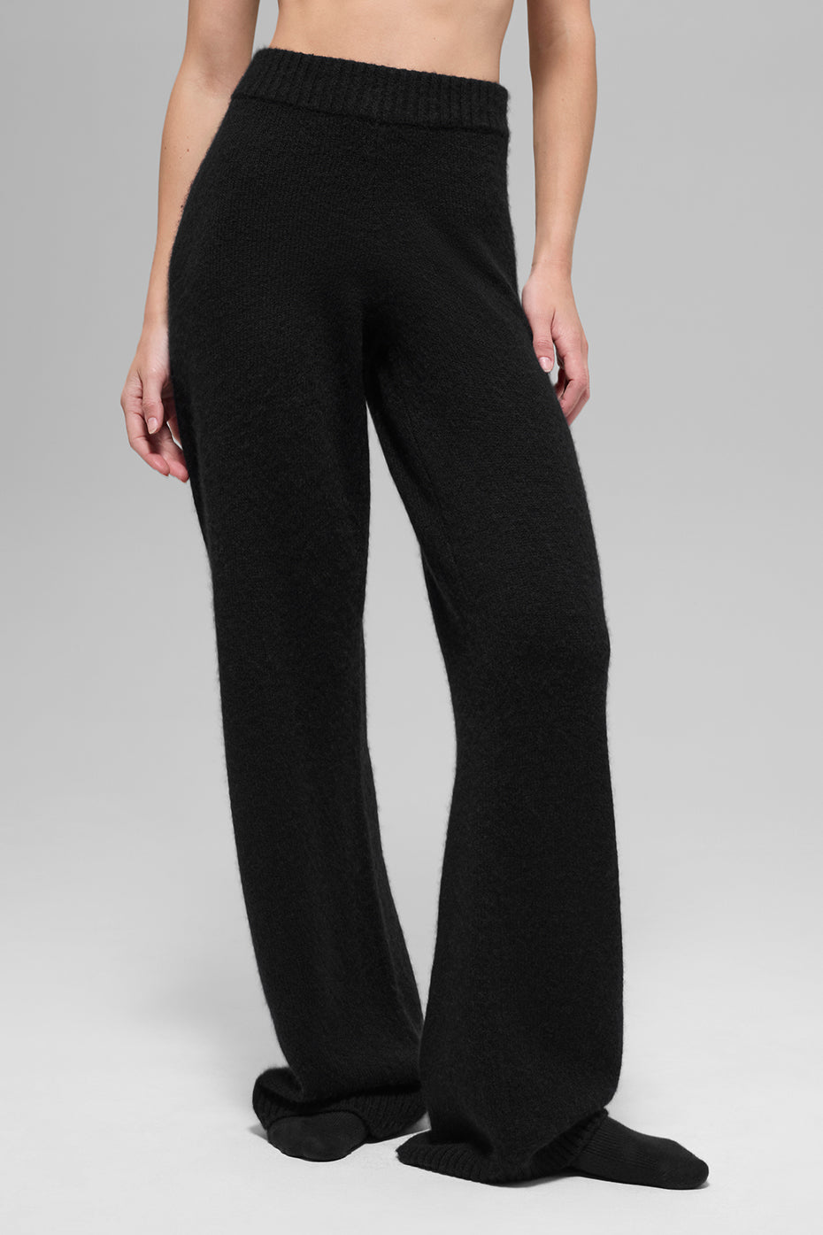 Hose aus Wolle und Kaschmir mit hoher Taille, neues Modell, weites Bein – Schwarz