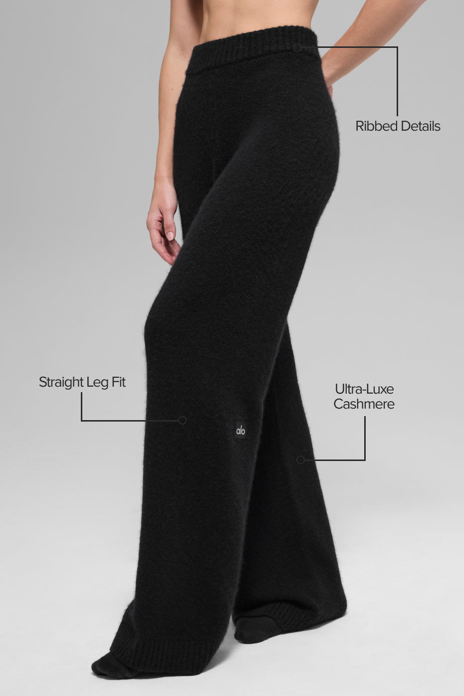 Hose aus Wolle und Kaschmir mit hoher Taille, neues Modell, weites Bein – Schwarz