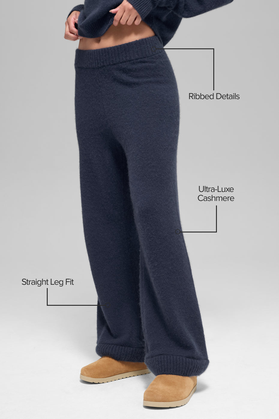 Wool Cashmere High-Waist New Class Wide Leg Pant - Navy