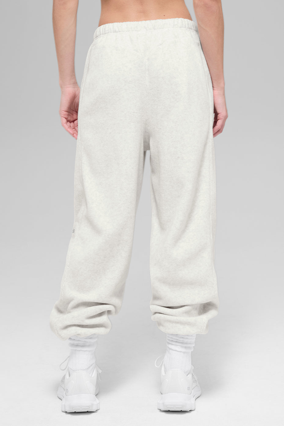 Jogginghose mit hohem Bund aus Polar-Fleece – Weißmelange