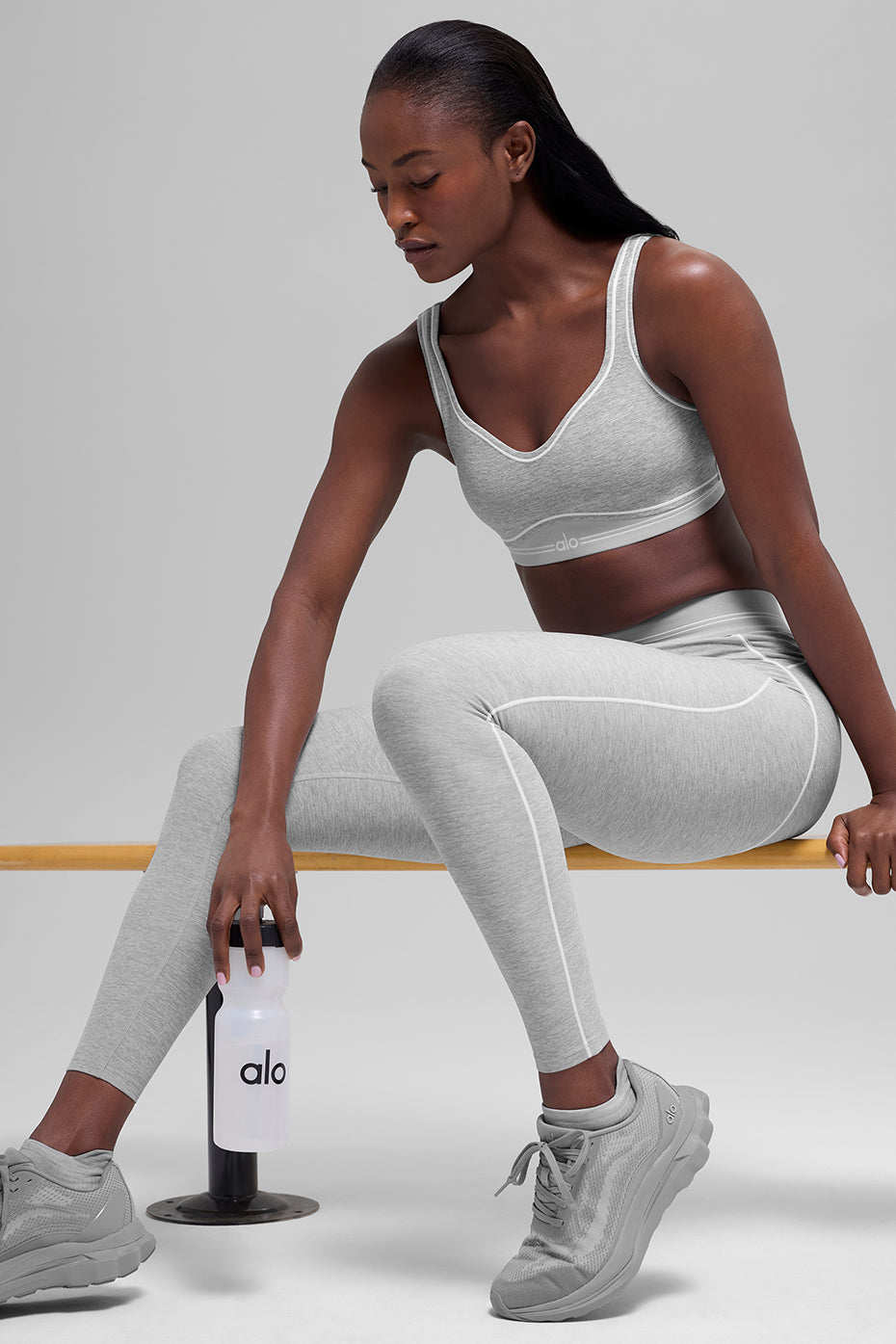7/8 High-Waist Alosoft Heart Throb Leggings - Athletic Heather Grey/White
