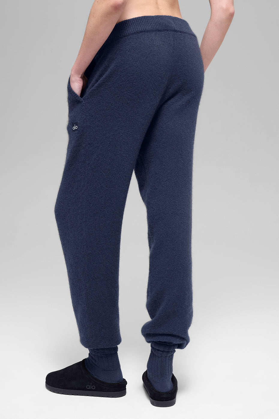 Jogginghose aus Wolle und Kaschmir mit hoher Taille – Marineblau