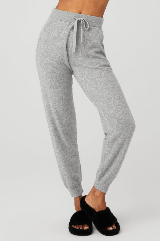 High-Waist Cashmere Jet Set Hose - Taubengrau meliert