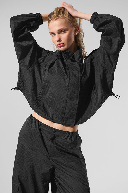 Cropped Game Time Full Zip Jacket - Black